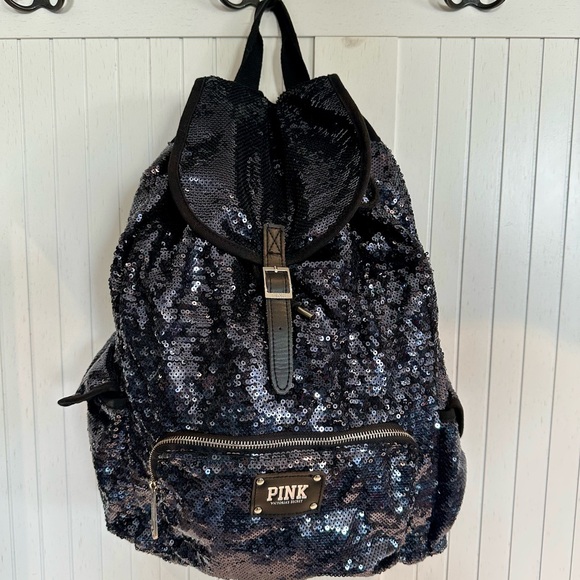 PINK Victoria's Secret Navy Sequin Backpack - Picture 1 of 4
